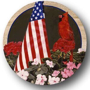 SALE!! Set of Four Cardinal and American Flag Sandstone Coasters